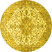 Round Machine Washable Medallion Yellow Traditional Rug, wshtr3968yw