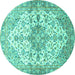 Round Machine Washable Medallion Turquoise Traditional Area Rugs, wshtr3968turq