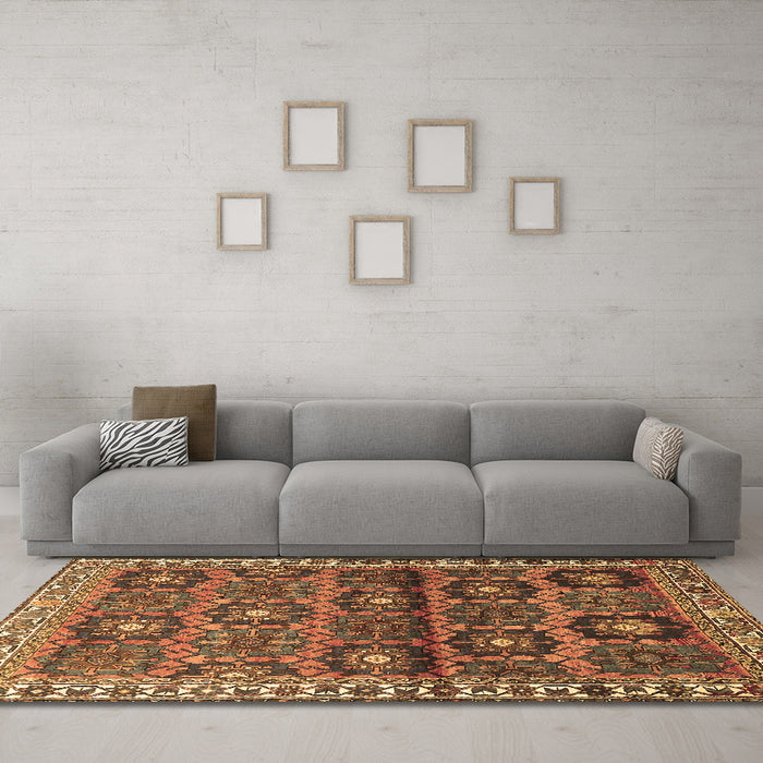 Machine Washable Persian Brown Traditional Rug in a Living Room,, wshtr3969brn