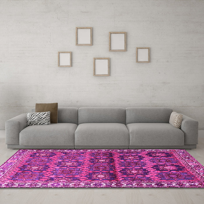 Machine Washable Persian Pink Traditional Rug in a Living Room, wshtr3969pnk