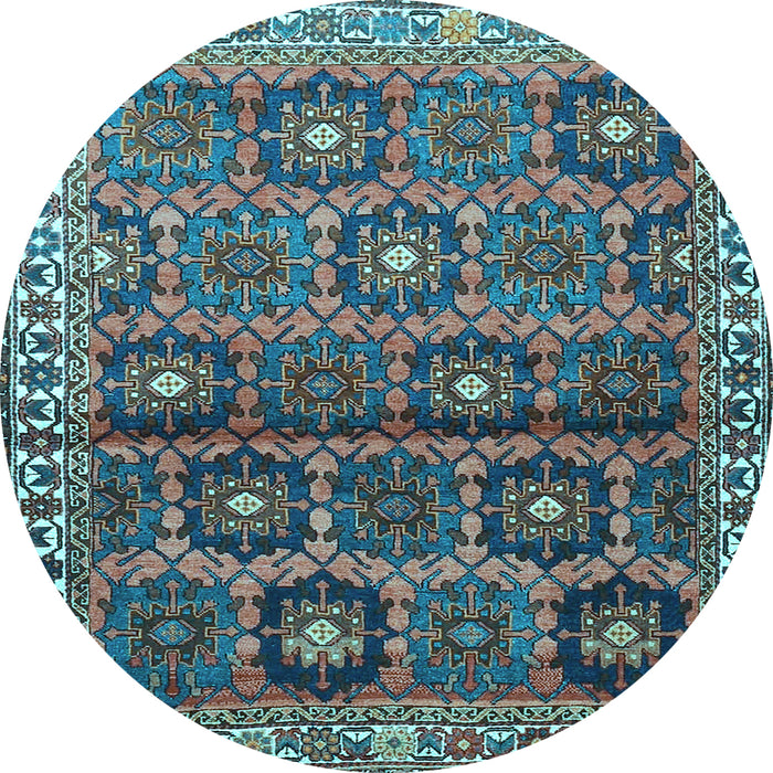 Round Machine Washable Persian Light Blue Traditional Rug, wshtr3969lblu