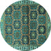 Round Machine Washable Persian Turquoise Traditional Area Rugs, wshtr3969turq