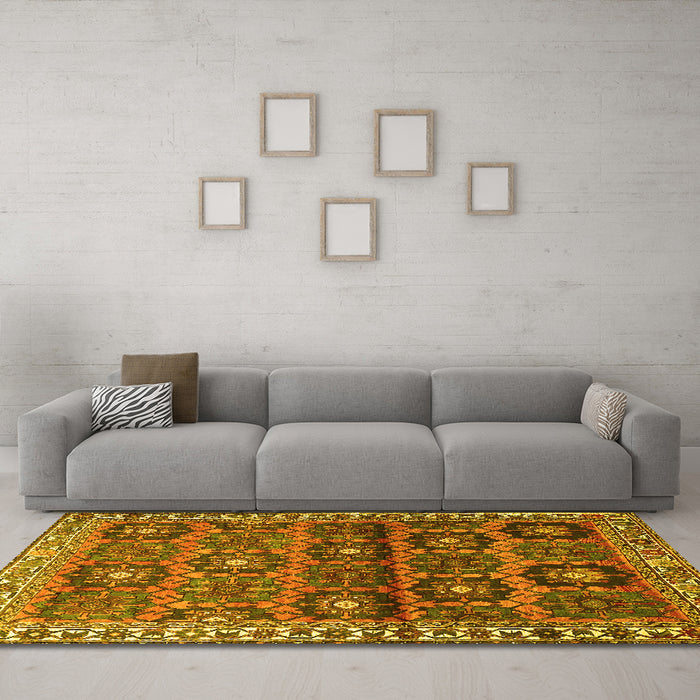 Machine Washable Persian Yellow Traditional Rug in a Living Room, wshtr3969yw