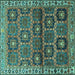 Square Machine Washable Persian Turquoise Traditional Area Rugs, wshtr3969turq