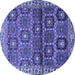 Round Machine Washable Persian Blue Traditional Rug, wshtr3969blu