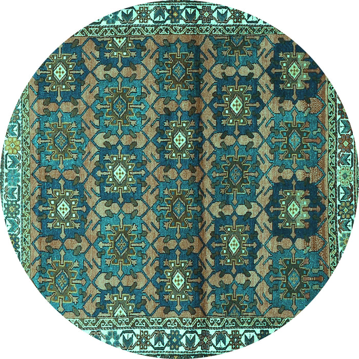 Round Persian Turquoise Traditional Rug, tr3969turq