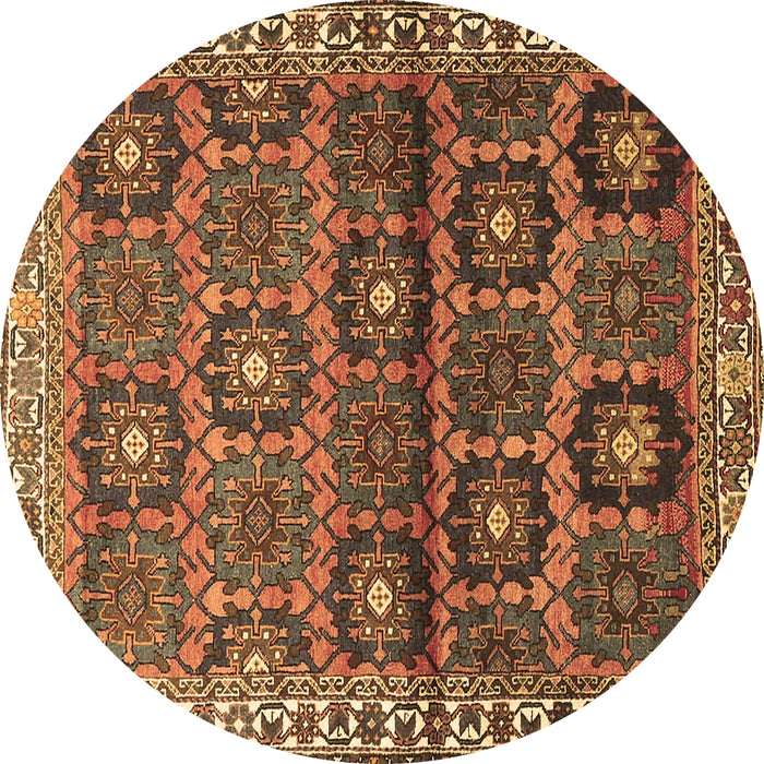 Round Persian Brown Traditional Rug, tr3969brn