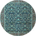 Round Machine Washable Persian Light Blue Traditional Rug, wshtr396lblu