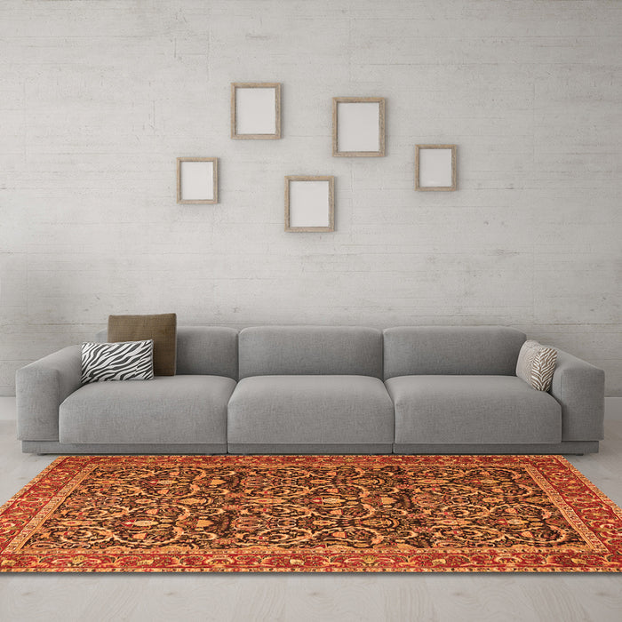 Machine Washable Persian Orange Traditional Area Rugs in a Living Room, wshtr396org