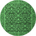 Round Machine Washable Persian Emerald Green Traditional Area Rugs, wshtr396emgrn