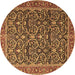 Round Persian Brown Traditional Rug, tr396brn