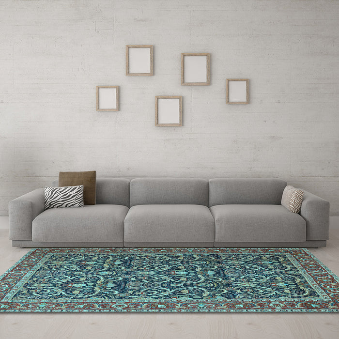 Machine Washable Persian Light Blue Traditional Rug in a Living Room, wshtr396lblu