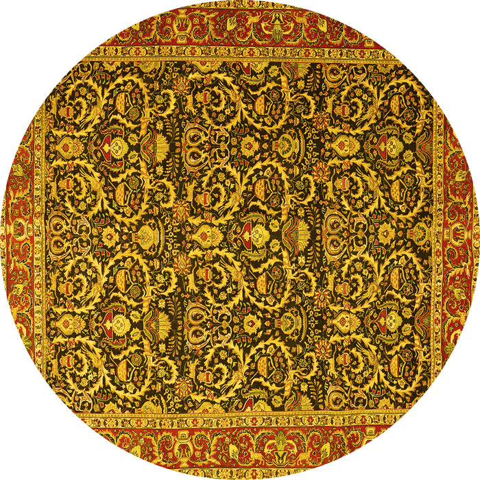 Round Persian Yellow Traditional Rug, tr396yw