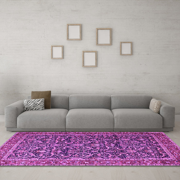Machine Washable Persian Purple Traditional Area Rugs in a Living Room, wshtr396pur