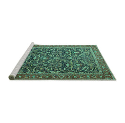 Sideview of Machine Washable Persian Turquoise Traditional Area Rugs, wshtr396turq