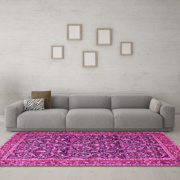 Machine Washable Persian Pink Traditional Rug in a Living Room, wshtr396pnk