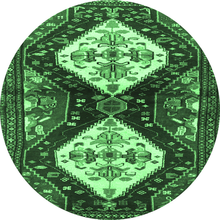 Round Machine Washable Persian Emerald Green Traditional Area Rugs, wshtr3970emgrn