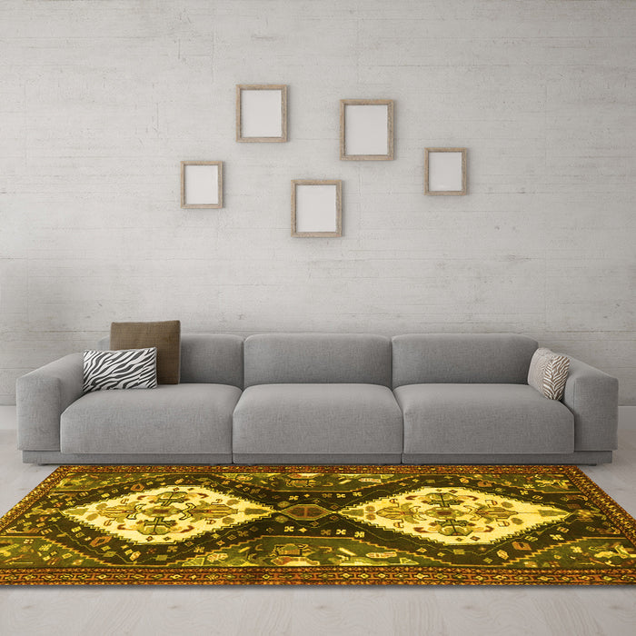 Machine Washable Persian Yellow Traditional Rug in a Living Room, wshtr3970yw
