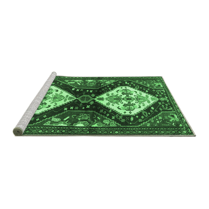 Sideview of Machine Washable Persian Emerald Green Traditional Area Rugs, wshtr3970emgrn