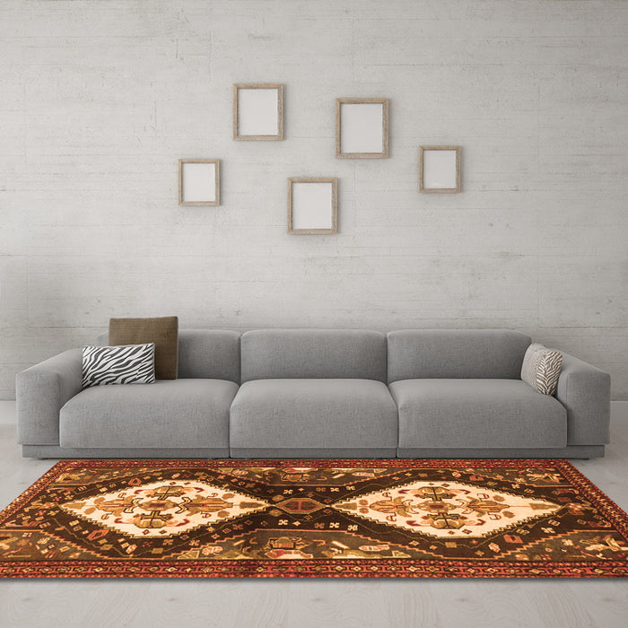Machine Washable Persian Orange Traditional Area Rugs in a Living Room, wshtr3970org
