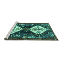 Sideview of Machine Washable Persian Turquoise Traditional Area Rugs, wshtr3970turq