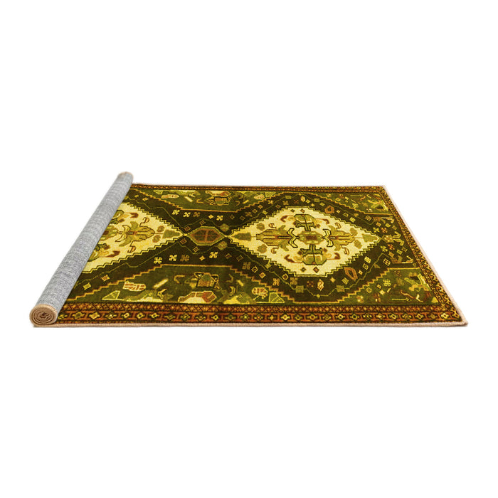 Sideview of Machine Washable Persian Yellow Traditional Rug, wshtr3970yw