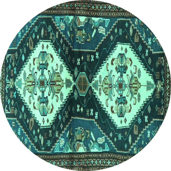 Round Persian Turquoise Traditional Rug, tr3970turq