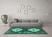 Machine Washable Persian Turquoise Traditional Area Rugs in a Living Room,, wshtr3970turq