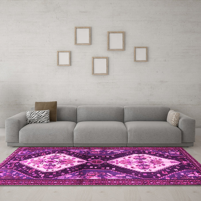Machine Washable Persian Pink Traditional Rug in a Living Room, wshtr3970pnk