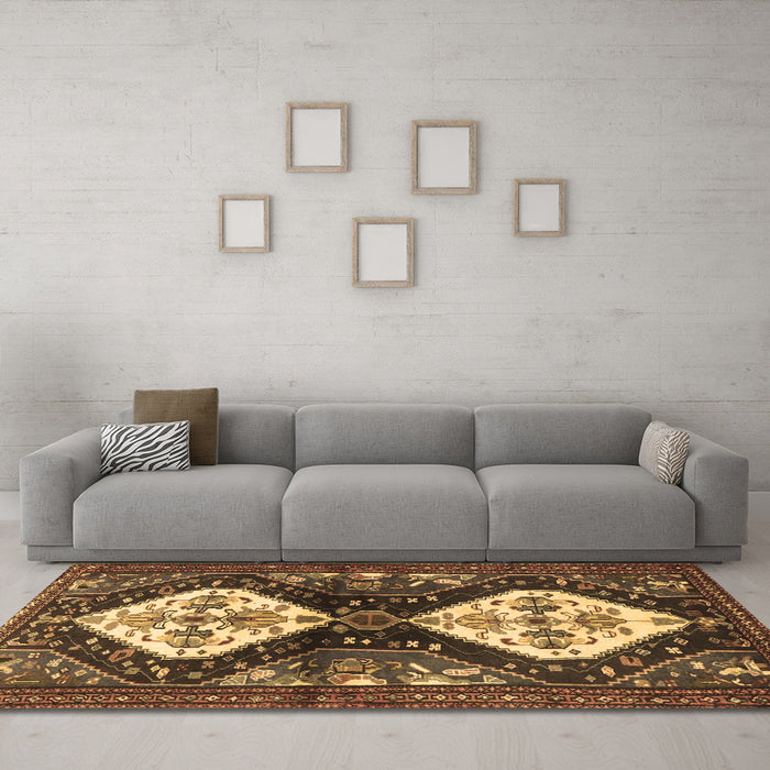 Machine Washable Persian Brown Traditional Rug in a Living Room,, wshtr3970brn