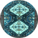 Round Machine Washable Persian Light Blue Traditional Rug, wshtr3970lblu