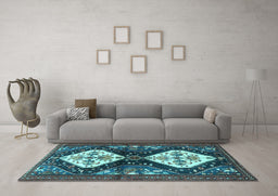 Machine Washable Persian Light Blue Traditional Rug in a Living Room, wshtr3970lblu