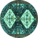 Round Machine Washable Persian Turquoise Traditional Area Rugs, wshtr3970turq