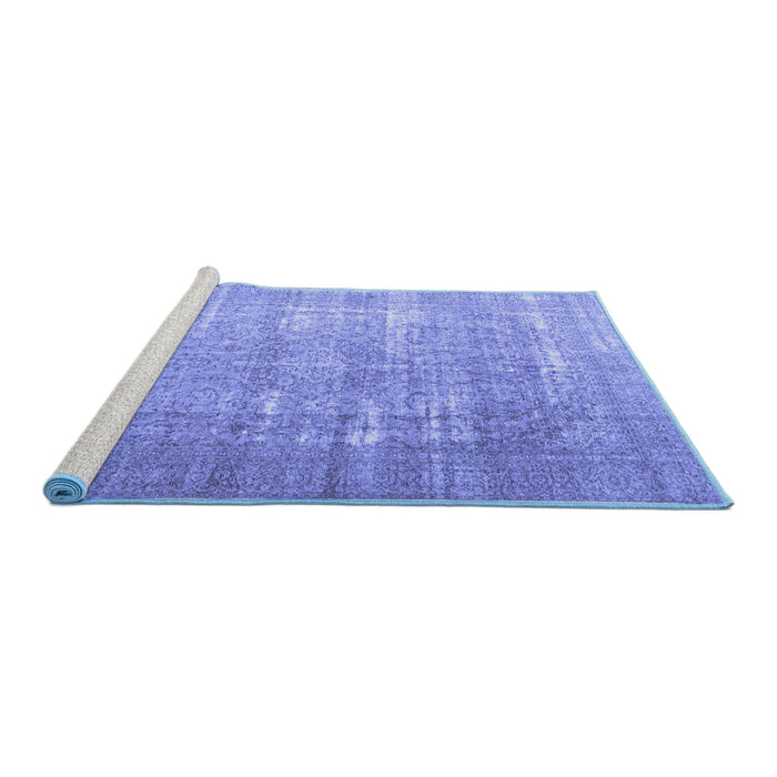 Sideview of Machine Washable Persian Blue Traditional Rug, wshtr3971blu