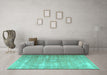 Machine Washable Persian Turquoise Traditional Area Rugs in a Living Room,, wshtr3971turq