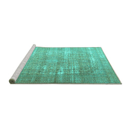 Sideview of Machine Washable Persian Turquoise Traditional Area Rugs, wshtr3971turq