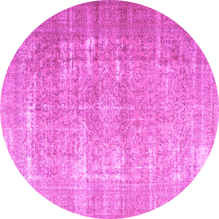 Round Machine Washable Persian Pink Traditional Rug, wshtr3971pnk