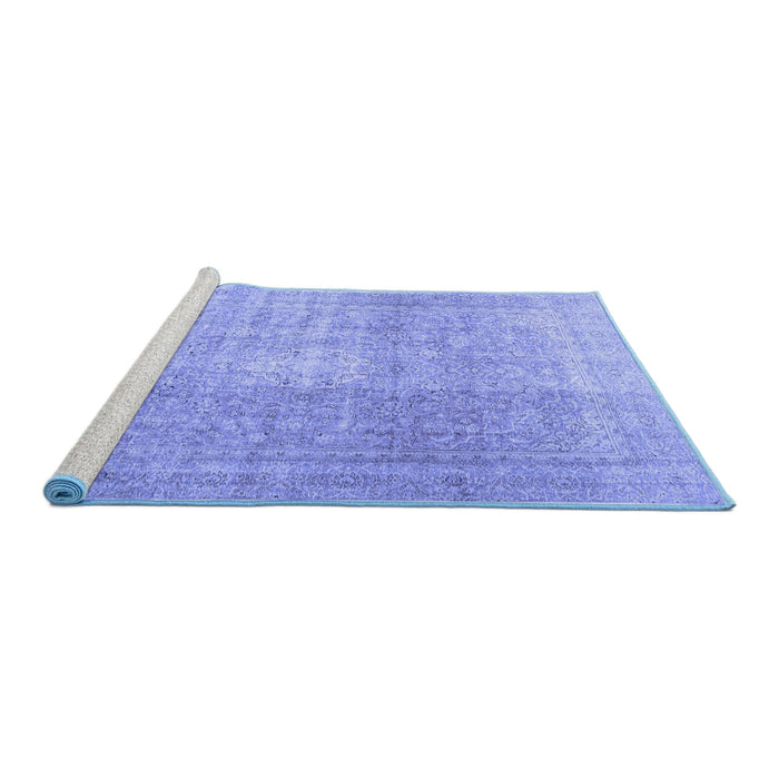 Sideview of Machine Washable Persian Blue Traditional Rug, wshtr3972blu