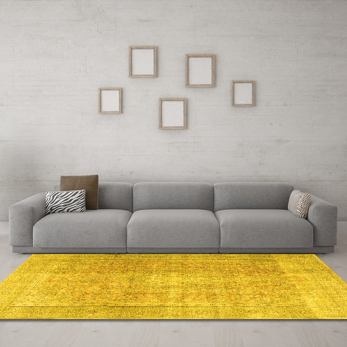 Machine Washable Persian Yellow Traditional Rug in a Living Room, wshtr3972yw