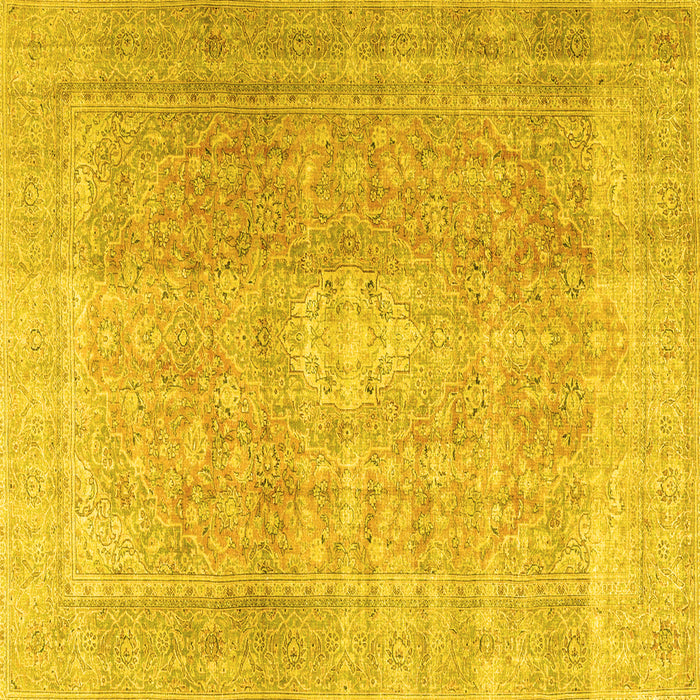 Square Machine Washable Persian Yellow Traditional Rug, wshtr3972yw