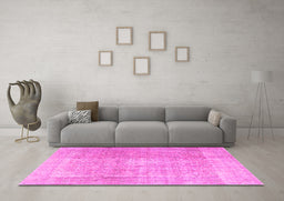 Machine Washable Persian Pink Traditional Rug in a Living Room, wshtr3972pnk