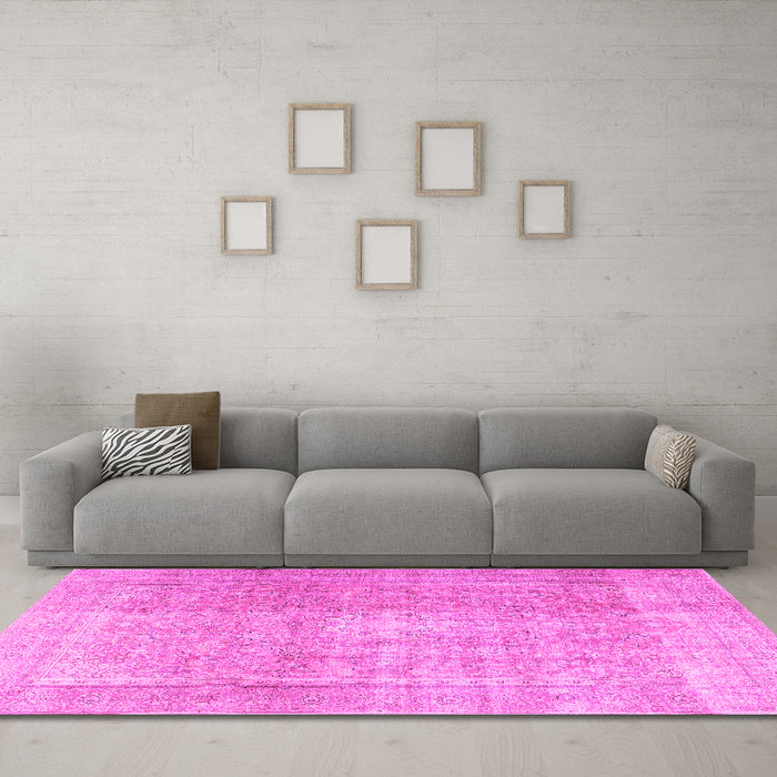 Machine Washable Persian Pink Traditional Rug in a Living Room, wshtr3972pnk