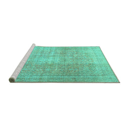 Sideview of Machine Washable Persian Turquoise Traditional Area Rugs, wshtr3972turq