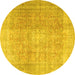 Round Machine Washable Persian Yellow Traditional Rug, wshtr3972yw