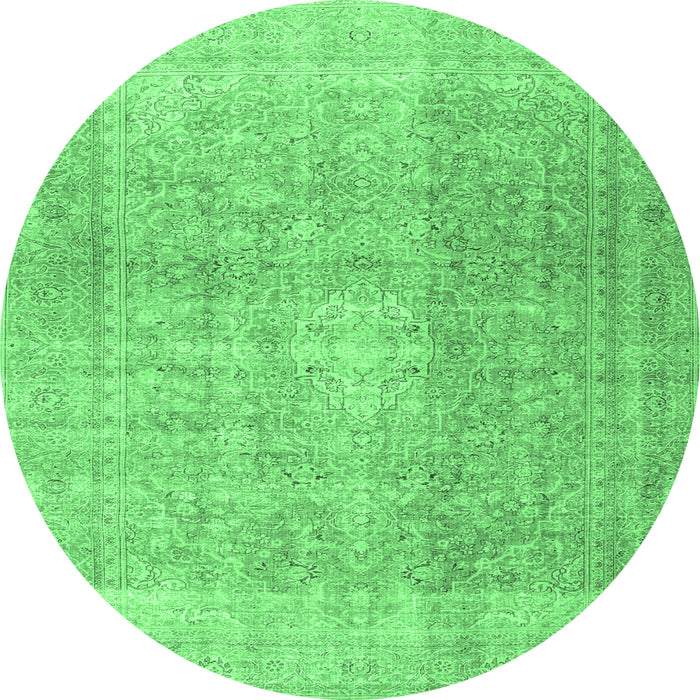 Round Machine Washable Persian Emerald Green Traditional Area Rugs, wshtr3972emgrn