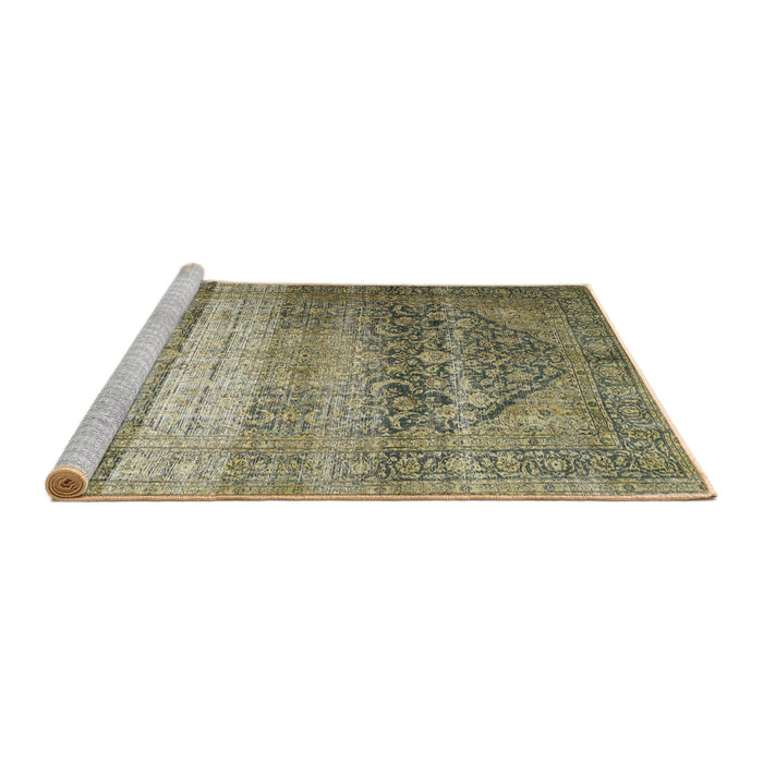 Sideview of Machine Washable Traditional Antique Bronze Green Rug, wshtr3973