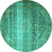 Round Persian Turquoise Traditional Rug, tr3973turq