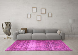 Machine Washable Persian Pink Traditional Rug in a Living Room, wshtr3973pnk