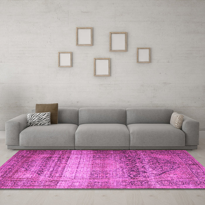 Machine Washable Persian Pink Traditional Rug in a Living Room, wshtr3973pnk