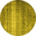 Round Machine Washable Persian Yellow Traditional Rug, wshtr3973yw
